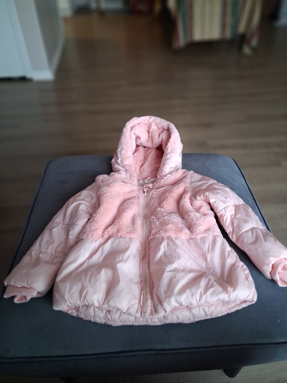 Jessica Simpson Light Pink Hooded Sherpa-Front Puffer Jacket